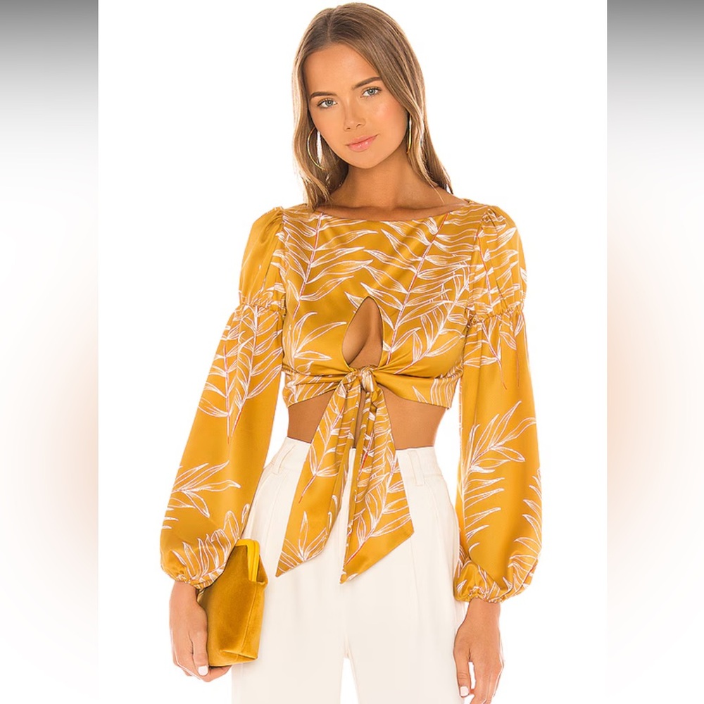 Camila Coelho Marcia long sleeve top in gold tropical
